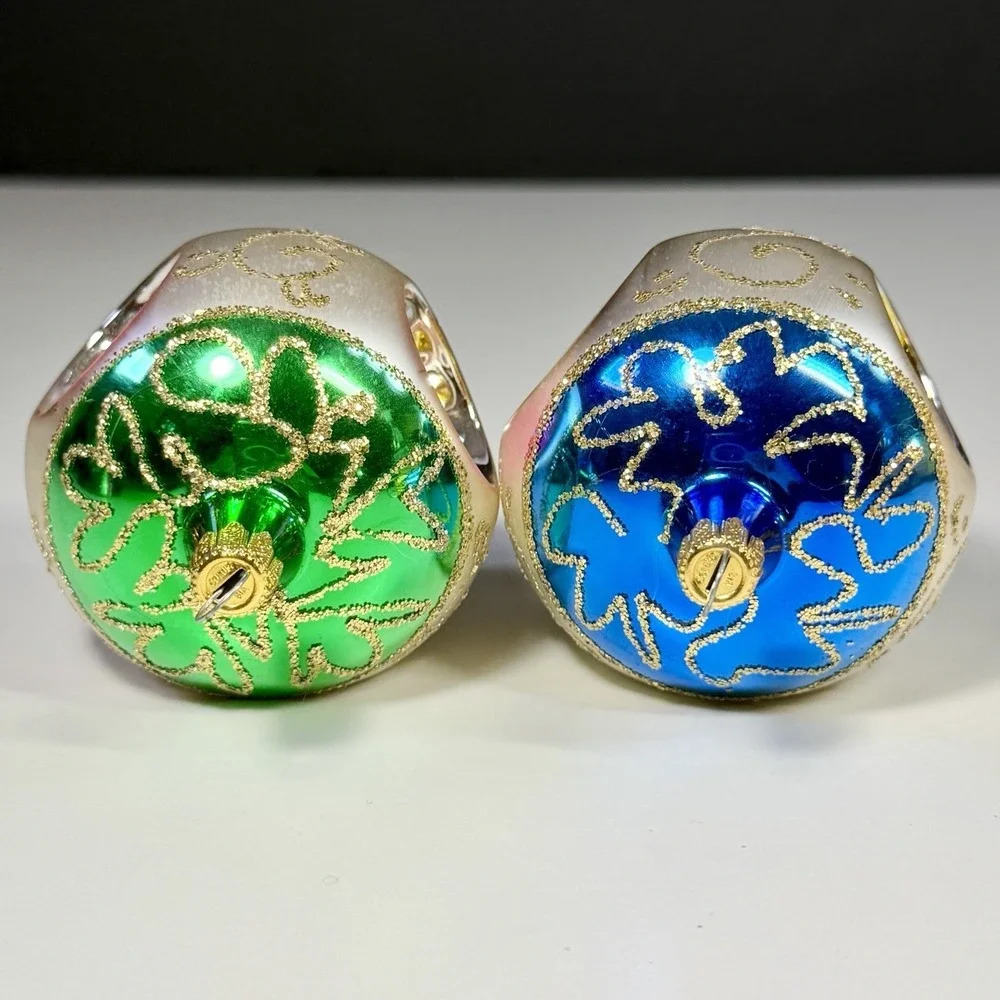 VTG Columbia Mercury Glass Triple Reflector Christmas Ornaments Set of 2 MCM